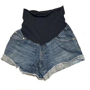 Indigo Blue Belly Panel Denim JEan Shorts Women's Maternity Size M Medium